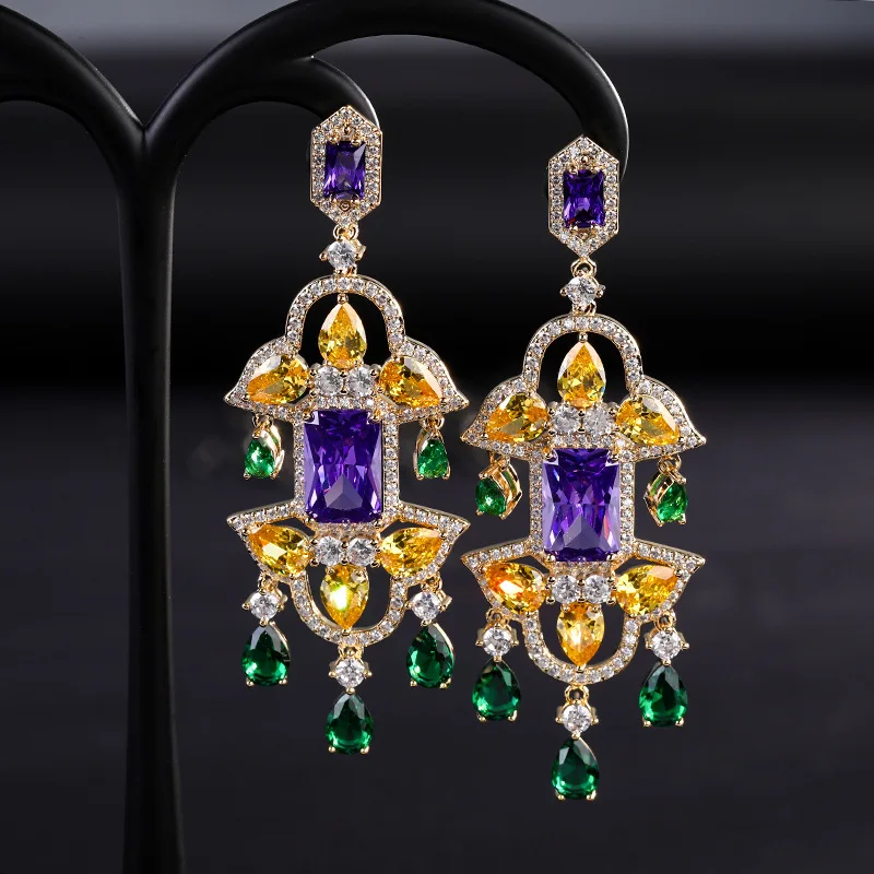 

Geometric Colorful Zircon Waterdrop Dangle Earring AAA Zircon Tassel Drop Earring for Women Wedding Party Jewelry