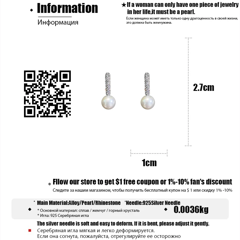 

DREJEW Small Pearl Rhinestone Statement Dangle Earrings Daily Cute Alloy Drop Earrings for Women Wedding Fashion Party Jewelry