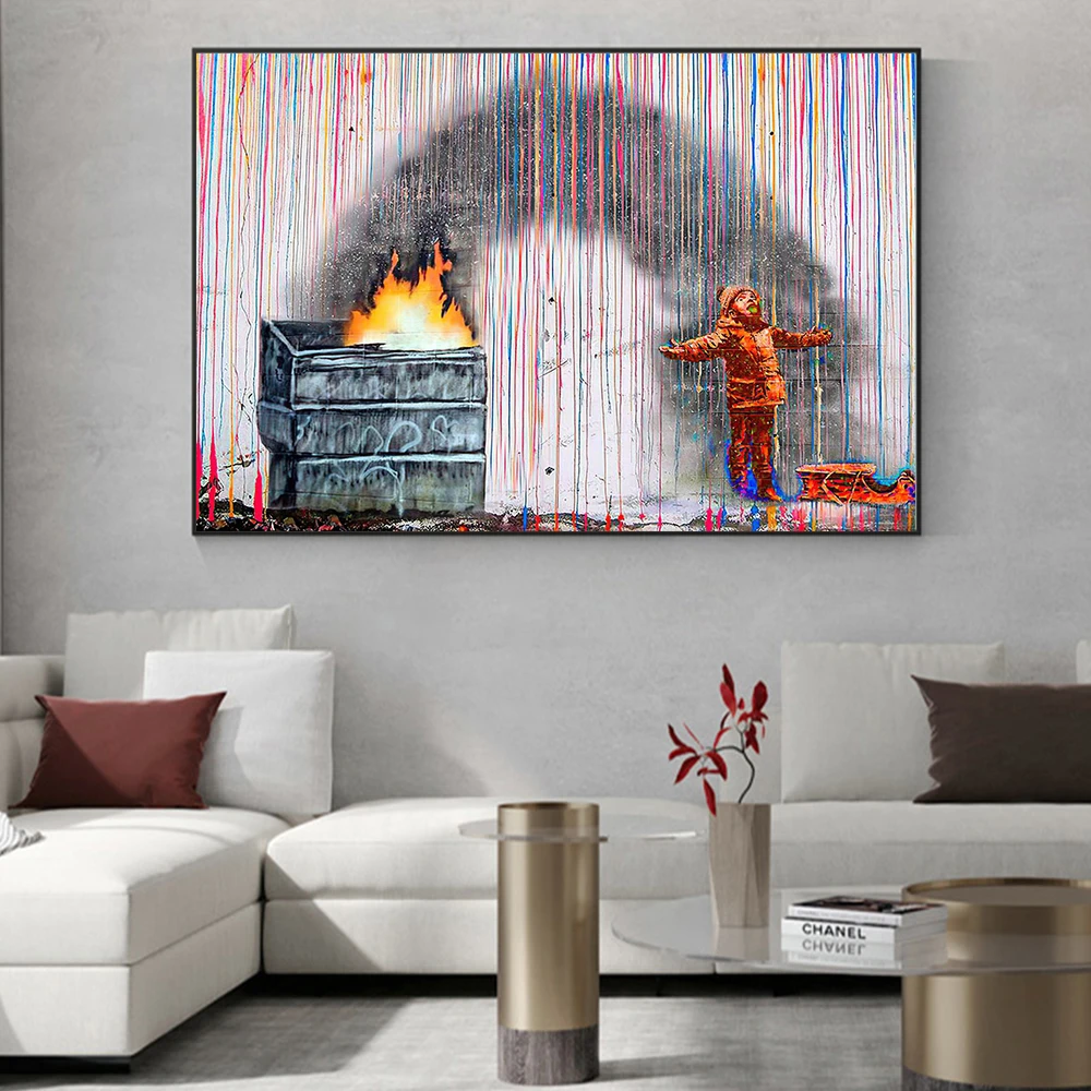

Banks Modern Abstract Pigment Graffiti Street Canvas Posters Prints Wall Art Picture for Living Room Home Decor Painting Cuadro