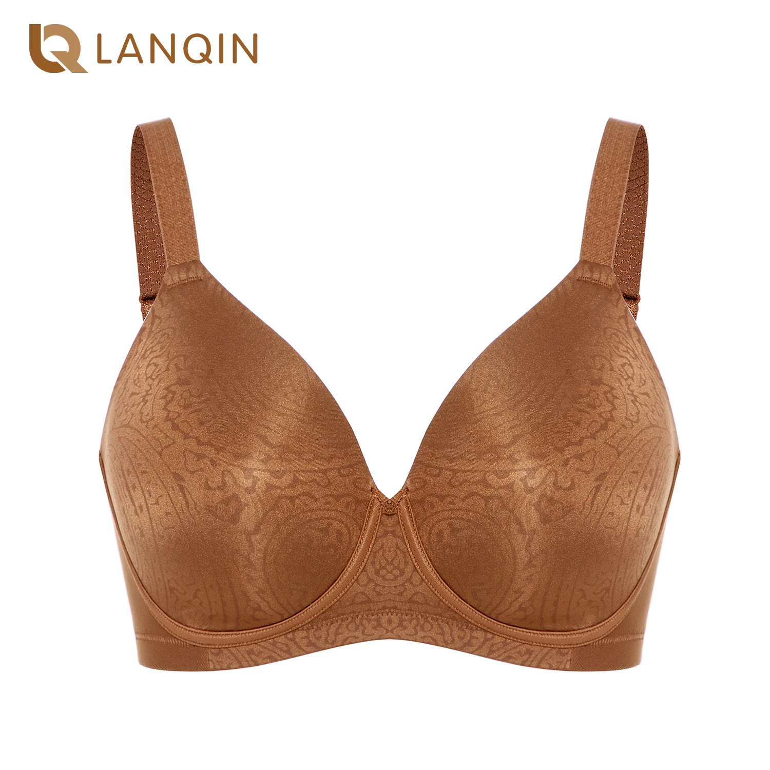

Women's Plus Size Soft Full Coverage Seamless Bra Jacquard Molded Cup Lightly Padded Wireless