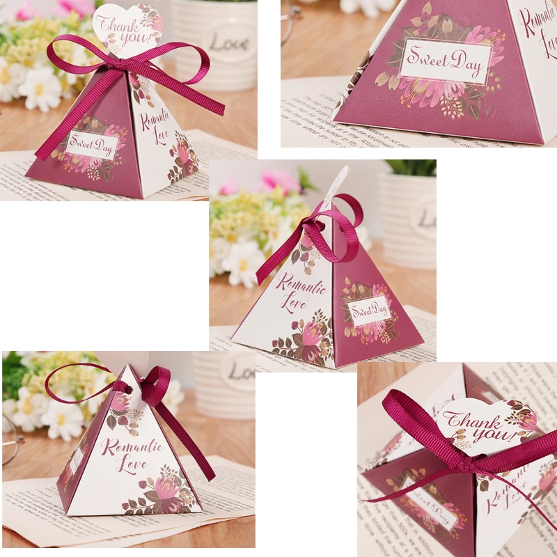 Коробка для конфет треугольная пирамида и свадебные сувениры подарочные коробки