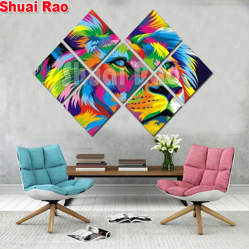

7 Pieces Colorfull lion face Diamond painting set full square round mosaic 5d diamond embroidery painting animal wall decor