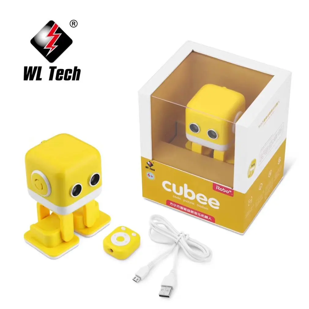 Цвет: желтый WLtoys Cubee F9 Интеллектуальный мини-робот, ходячая музыка, танцевальный свет, детская игрушка, программирование, приложение, дистанционное управление, препятствия, робот для танцев avei - Цвет: Цвет: желтый