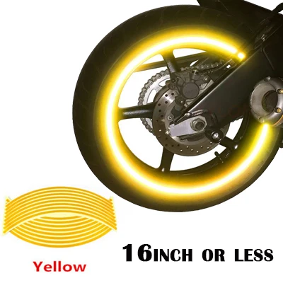 Yellow 16 светоотражающие наклейки для скутера, мотоцикла, 18 дюймов, автомобильные ободные ленты для колес, Moto Bandes de Jantefor Yamaha Honda Harley Suzuki - Цвет: Yellow
