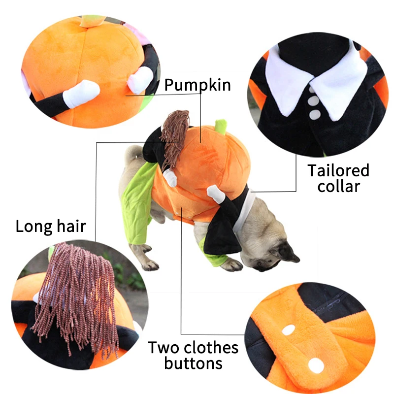 Disfraz divertido de calabaza para perro, ropa de Halloween para mascotas, para eventos especiales, disfraces bonitos para perros-3