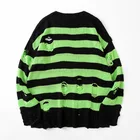 Свитер Женский вязаный в полоску, с вырезами, свободный, в стиле Харадзюку