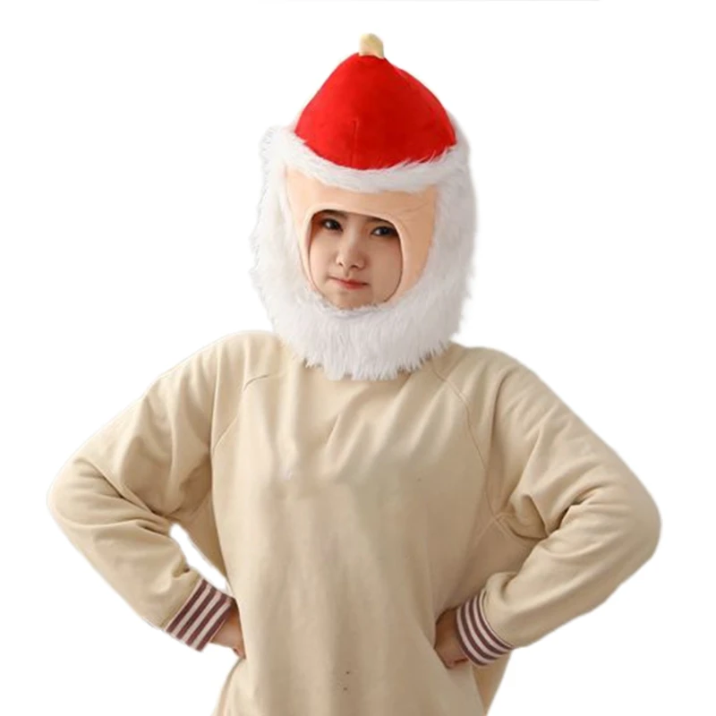 

Funny Full Beard Santa Claus Head Plush Hat Doll Stuffed Toys Fuzzy Warm Hood Beanie Earflap Cap Christmas Cosplay Props
