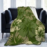 hawaiian floral olive green luxury microfiber bed blanket fuzzy warm decorative throws