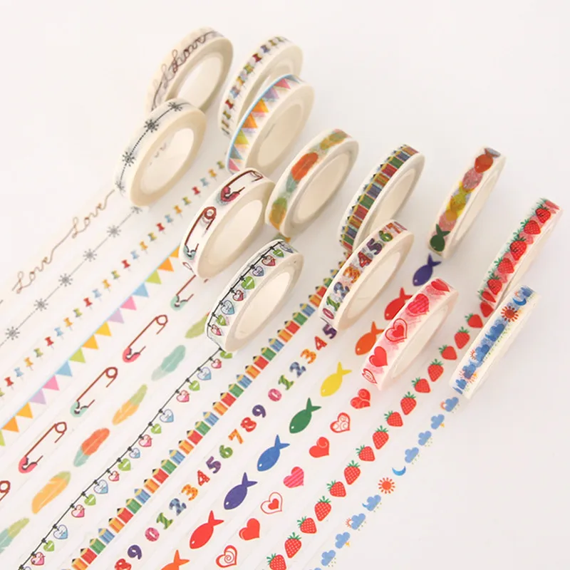 

0.8cm*10m Mini Kawaii Washi Tape Decoration Scrapbooking Papeterie Autocollant Masking Tape School Supplies Sticker Stationery