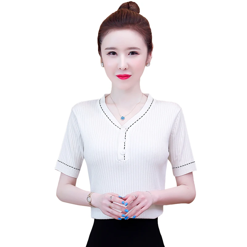 

Summer Short sleeve Top fashion Pullover Tops Women Blouse Shirt Ladies Chic Casual Blouses Girls knitting Simple cute