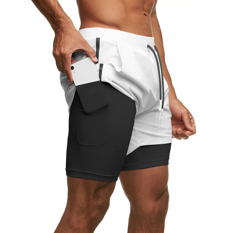 

Summer Men's Shorts 2 In 1 Printed Shorts With Liner Drawstring Elastic Waist Sports Shorts Double Layer Workout Clothes