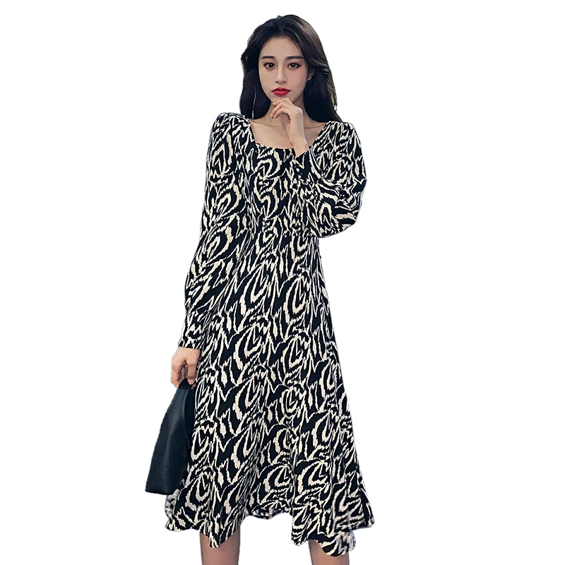 

Elegant Spring Summer Dress for Women Chic Print High Waist Female Dress Vestidos Femme