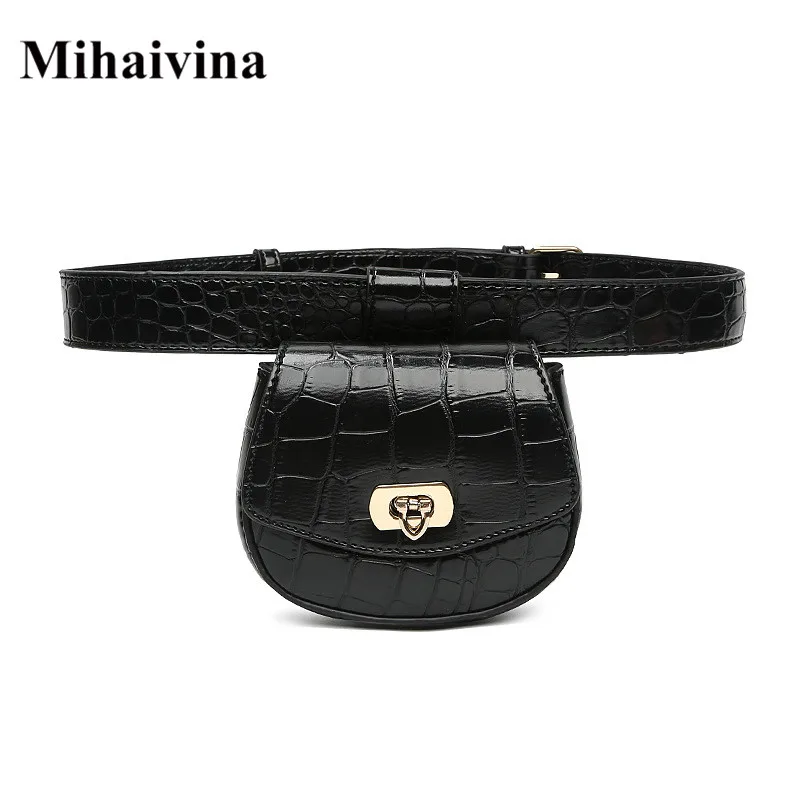 

Mihaivina Mini Waist Bag Women Alligator Leather Fanny Pack Phone Pouch Chest Packs Ladies Wide Strap Belt Bag Female Waist Pack