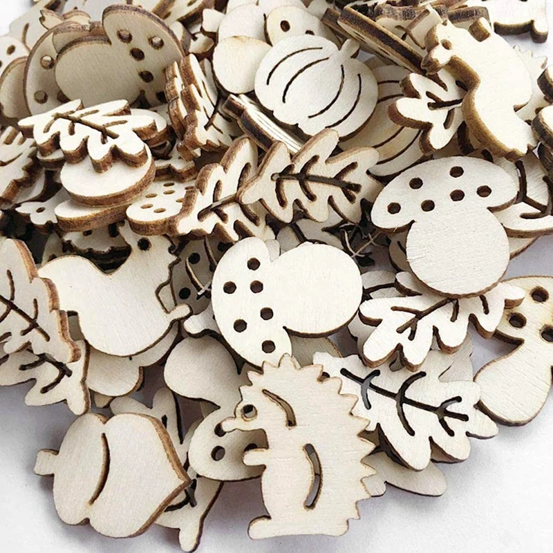 200PCS Wooden Cartoon Pieces Wood Animal Mushroom Leaf Embellishments for DIY Art Craft Decoration | Дом и сад