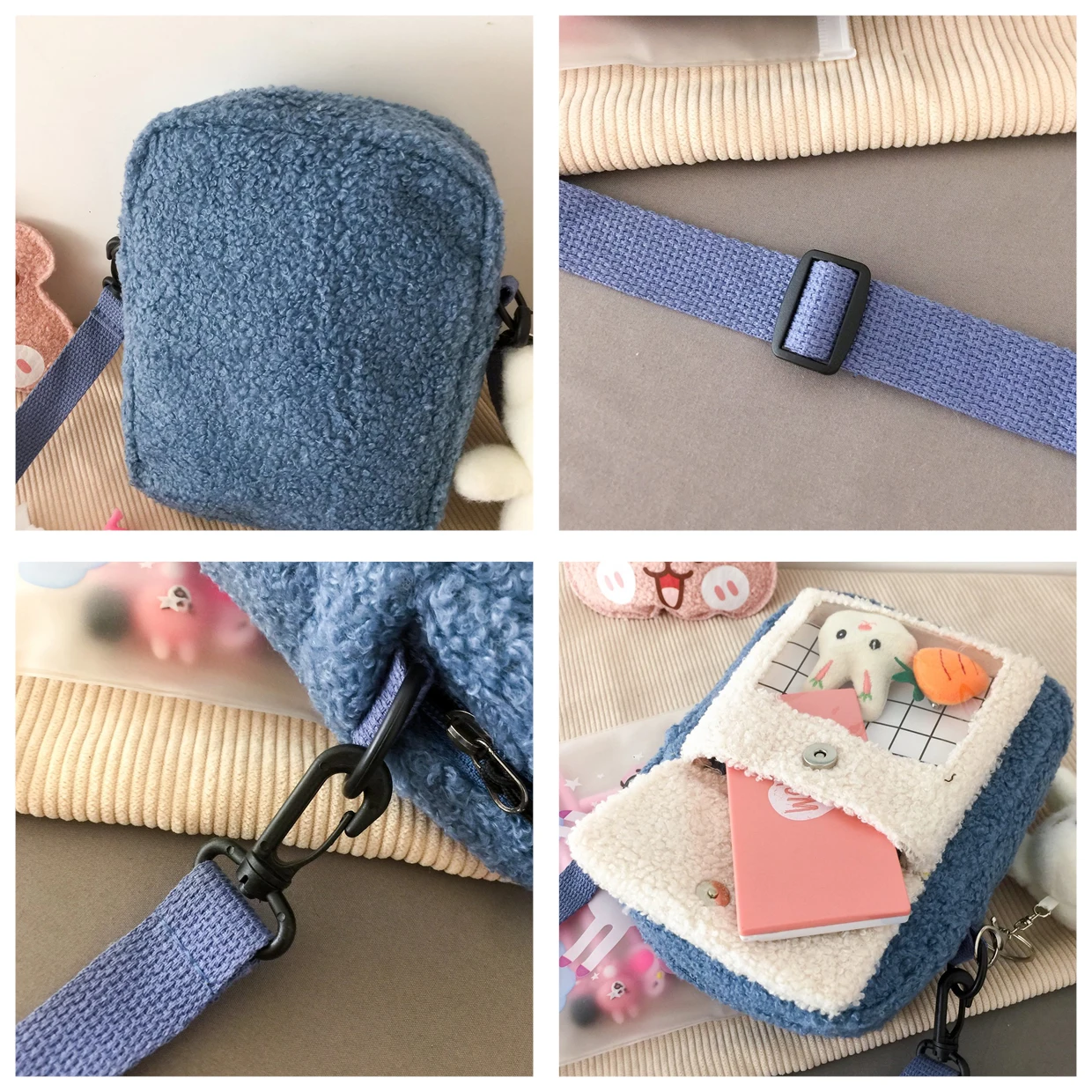 

Cute Girls Kitten Bag Fluffy Lambswool Women's Crossbody Bag Cartoon Small Bag Purse
