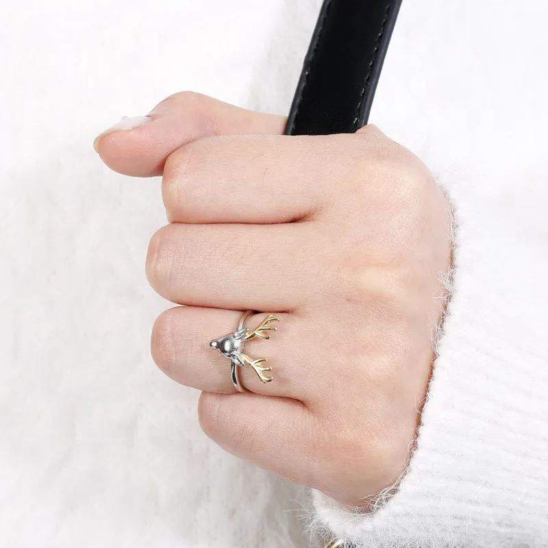 

Fashion Forest Cute Two-Tone Elk Women's Opening Ring For Party Christmas Jewelry Copper Adjustable Accessories