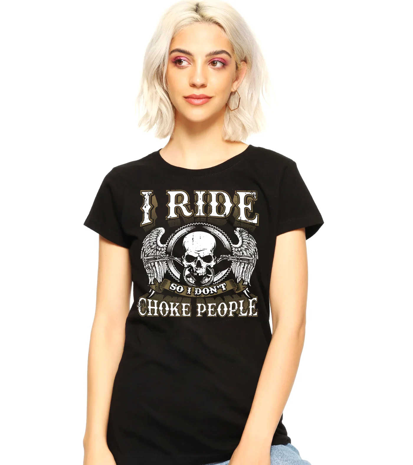 

Ride Choke People Biker Wings Skull Motorcycle T-Shirt, Motorcycle Biker Shirt