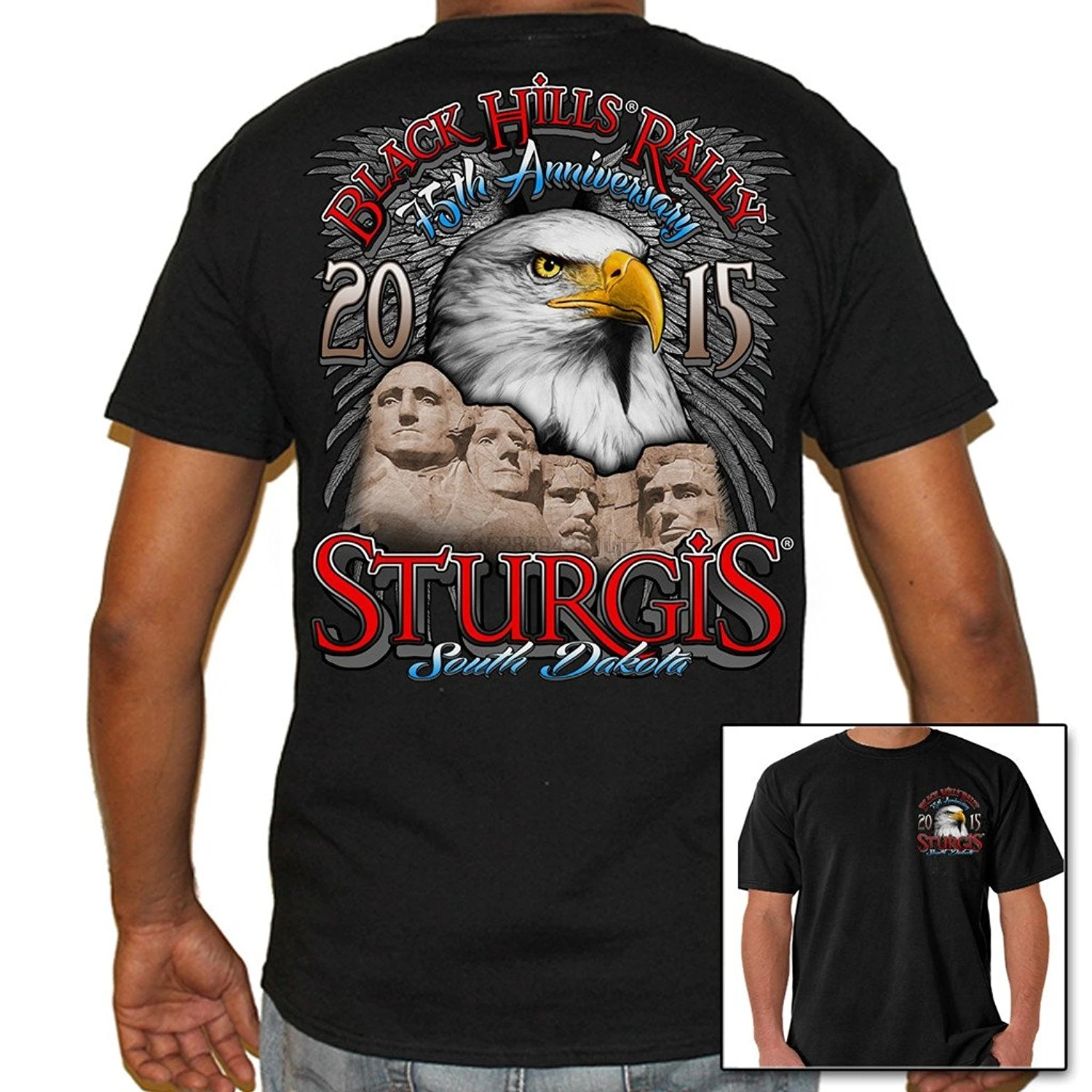 Мужская футболка 2015 Sturgis Black hils Rally Eagle Rushmore футболка| |