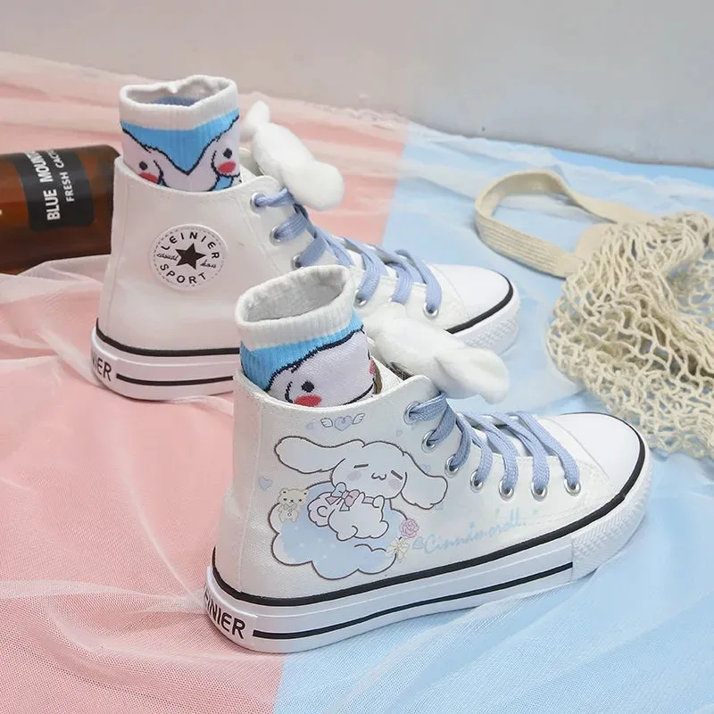 

2021 summer new high-top canvas women shoes sweet cartoon graffiti flat girl shoes Lace-up Casual Student Shoes