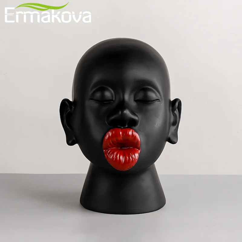 

ERMAKOVA Character Statue Sculpture Resin Home Decoration Nordic Style Abstract Black Head Statue Home Decoration Accessories