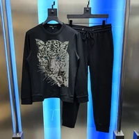 mens fitness track suit oversized hoodie hip hop streetwear hot diamond craft shiny male sweatshirt and pants 2 piece set