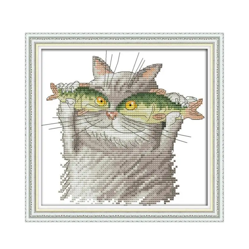 Набор для вышивки крестиком I love fish aida 14ct 11ct с принтом |