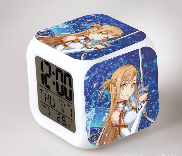 Аниме Sword Art Online часы SAO Asuna LEAFA Kirigaya Kazuto Kirito PVC цифровые будильники Despertador фигурки