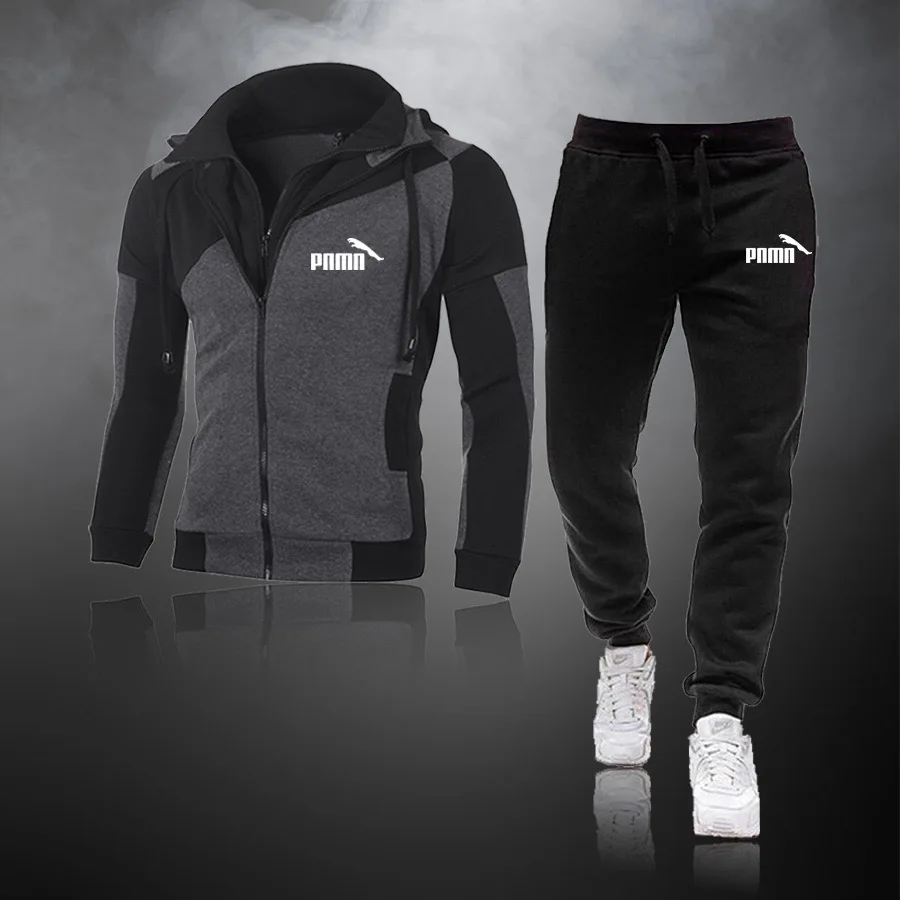 

Brand Casual Tracksuit Men Sets Hoodies And Pants 2 Piece/Sets Zipper Hooded Sweatshirt Outfit Sportswear Male Suit Clothing