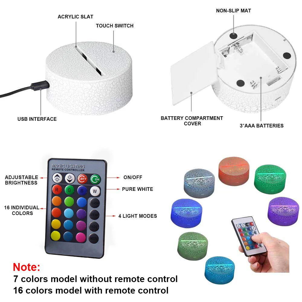 3D светодиодный ночник с динозавром изображением единорога Настольный
