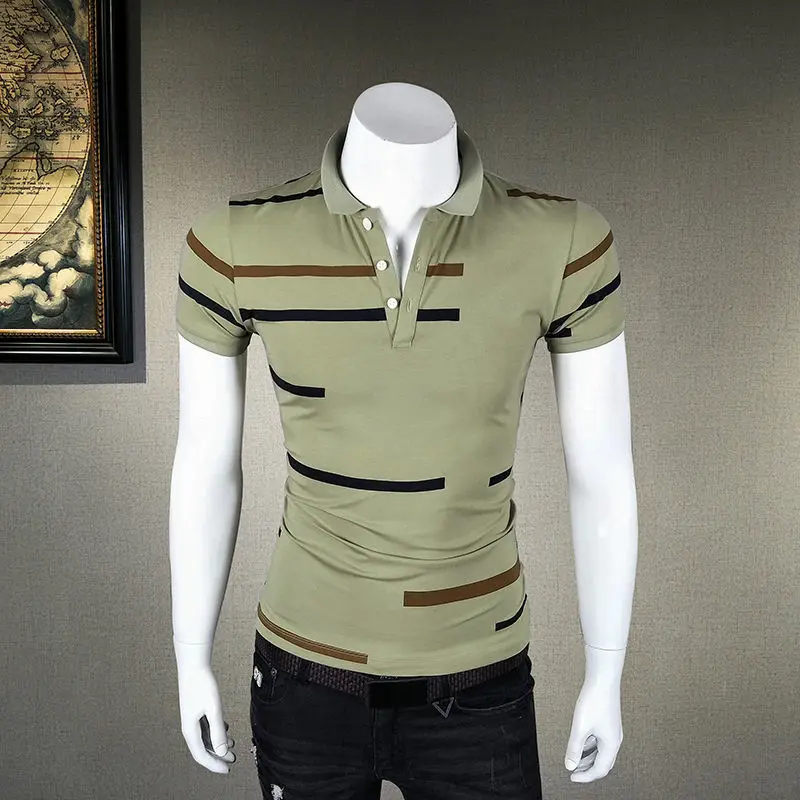 

Spring and summer new men's short-sleeved Hong Kong style polo shirt t-shirt lapel Slim Korean top half-sleeved T-shirt trend