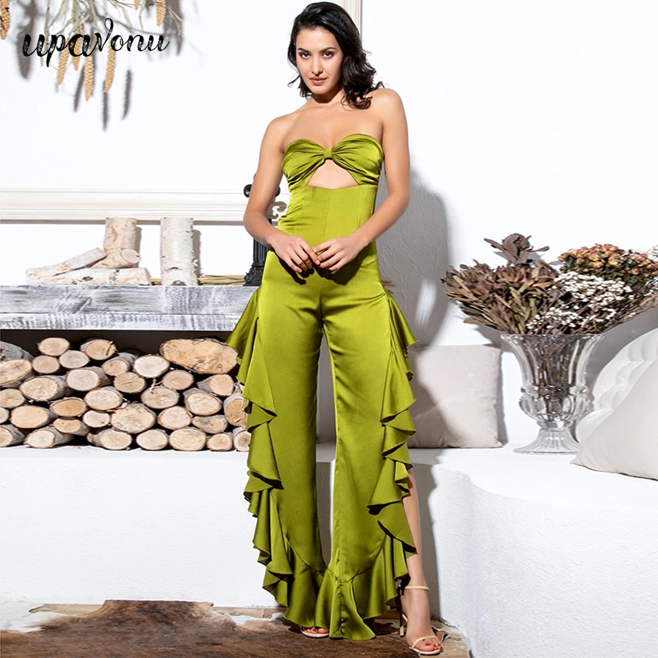 Женский Облегающий комбинезон без бретелек Ажурный с оборками одежда болотного