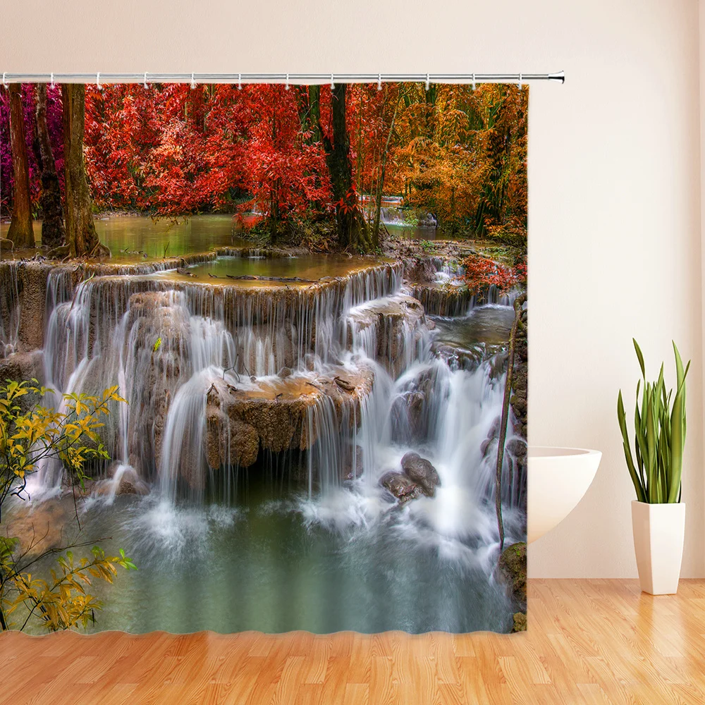 

Forest Plant Waterproof Bath Screen Set with 12pcs Hooks Landscape Shower Curtain Bathroom Curtain for Bathroom Home Decoration
