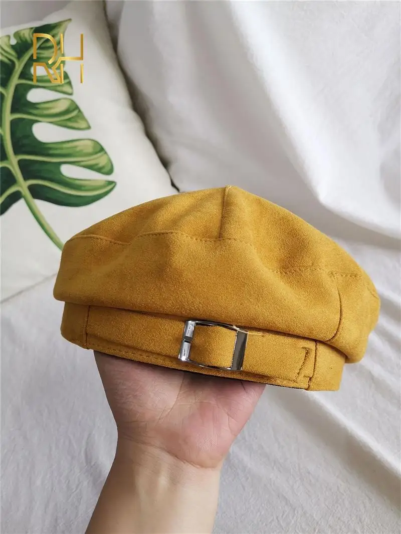 Женский берет для девочек теплая замшевая восьмиугольная плоская шапка осенне