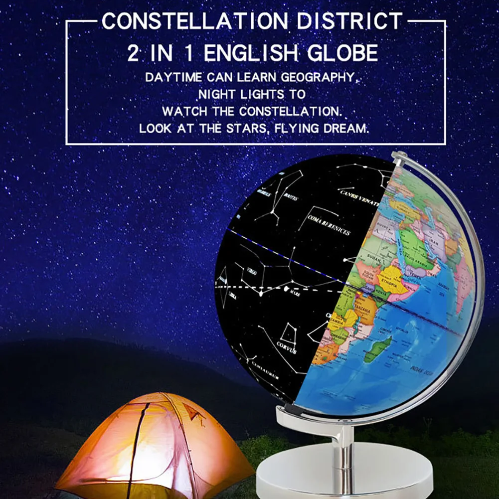 25cm 5V 2 In 1 LED Light English Constellation Map Ball With Stand World Earth Globe Kids Geography planetarium Educational Toys