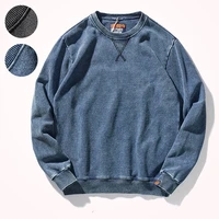 autumn new american retro o neck hoodies mens fashion pure cotton washed old knitted denim terry casual pullover sweatshirts