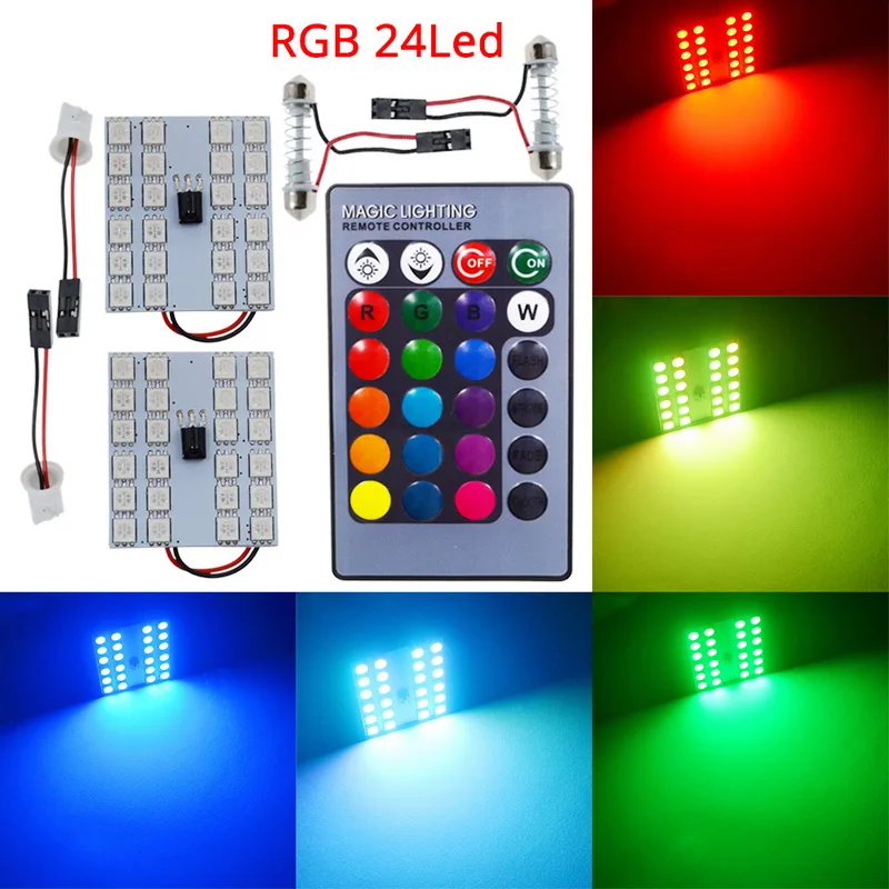 24SMD RGB T10 RGB 5050 12SMD Автомобильный светодиодный пульт дистанционного управления Rgb Светодиодная панель для автомобиля интерьер Авто светильник s чтение купол фестон BA9S адаптер DC 12v светильник - Испускаемый цвет: 24SMD RGB