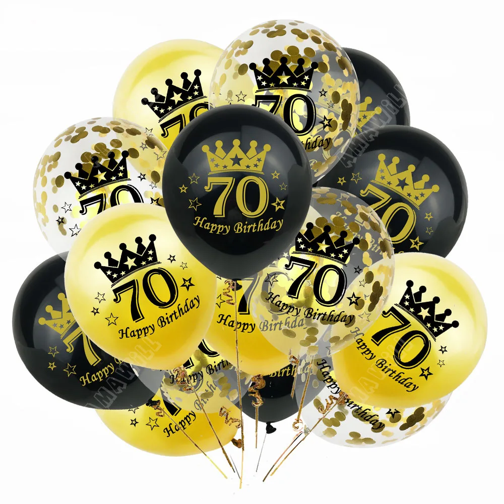 15pcs Latex Happy Birthday Balloon 12 Inch Confetti Balloons 30 40 50 60 70 Years Old Anniversary Wedding Birthday Party Decor