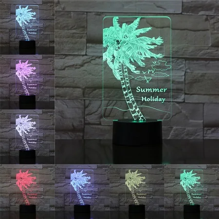 3D Optica завод лампа USB светодиодный ночник кокосовое дерево Клубника день рождения подарок на праздник для детей абстрактный акриловый Lamparas - Испускаемый цвет: B