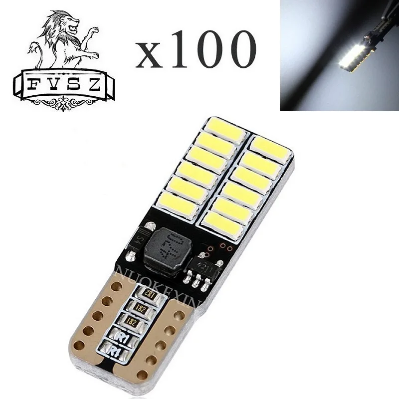 100 шт. T10 светодиодный W5W 12V от 4014 Canbus автомобильные лампы 24 SMD 6500K отличный продавец