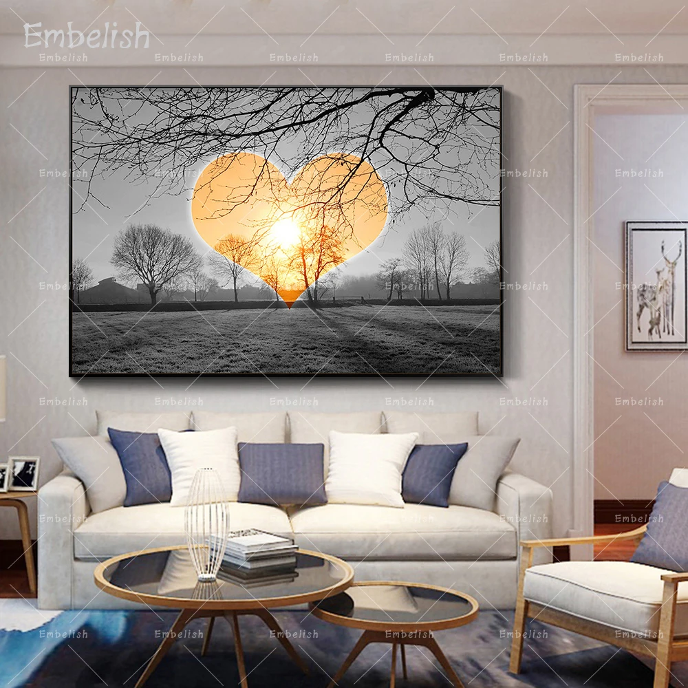 

Embelish 1 Pieces Hot Love Shape Sunset Landscape Wall Art Pictures For Living Room HD Print On Canvas Painting Bedroom Poster