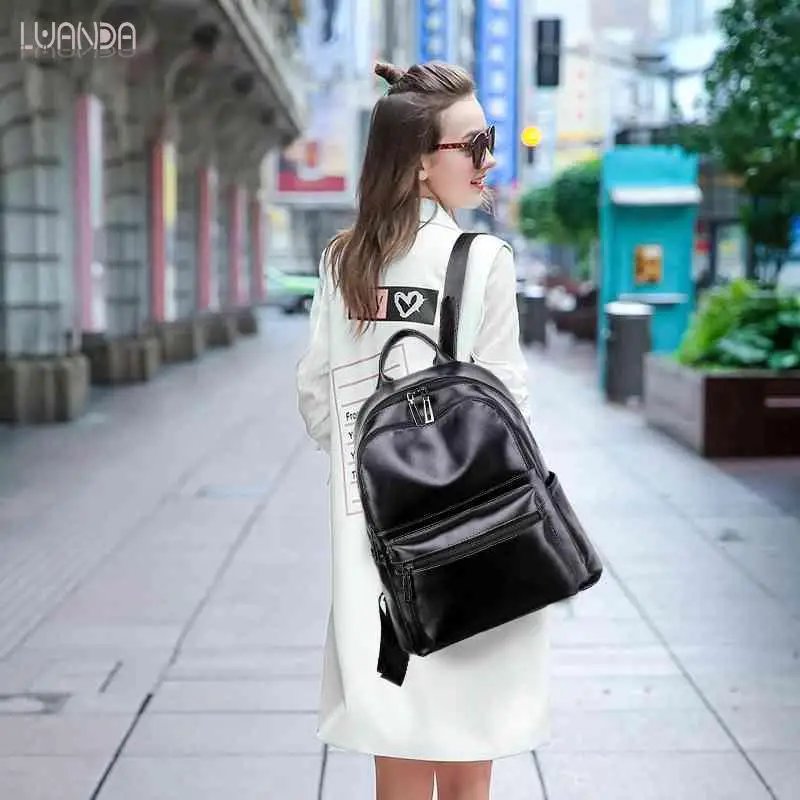 Leather Backpack Women Fashion Backpacks For Teenage Girls High Quality School Bags Women's Shoulder Bag Brand Vintage | Багаж и сумки