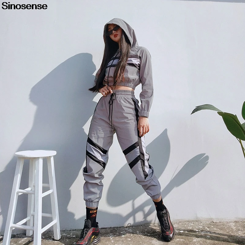 Новый осенне зимний женский Светоотражающий Комплект из двух предметов 2019