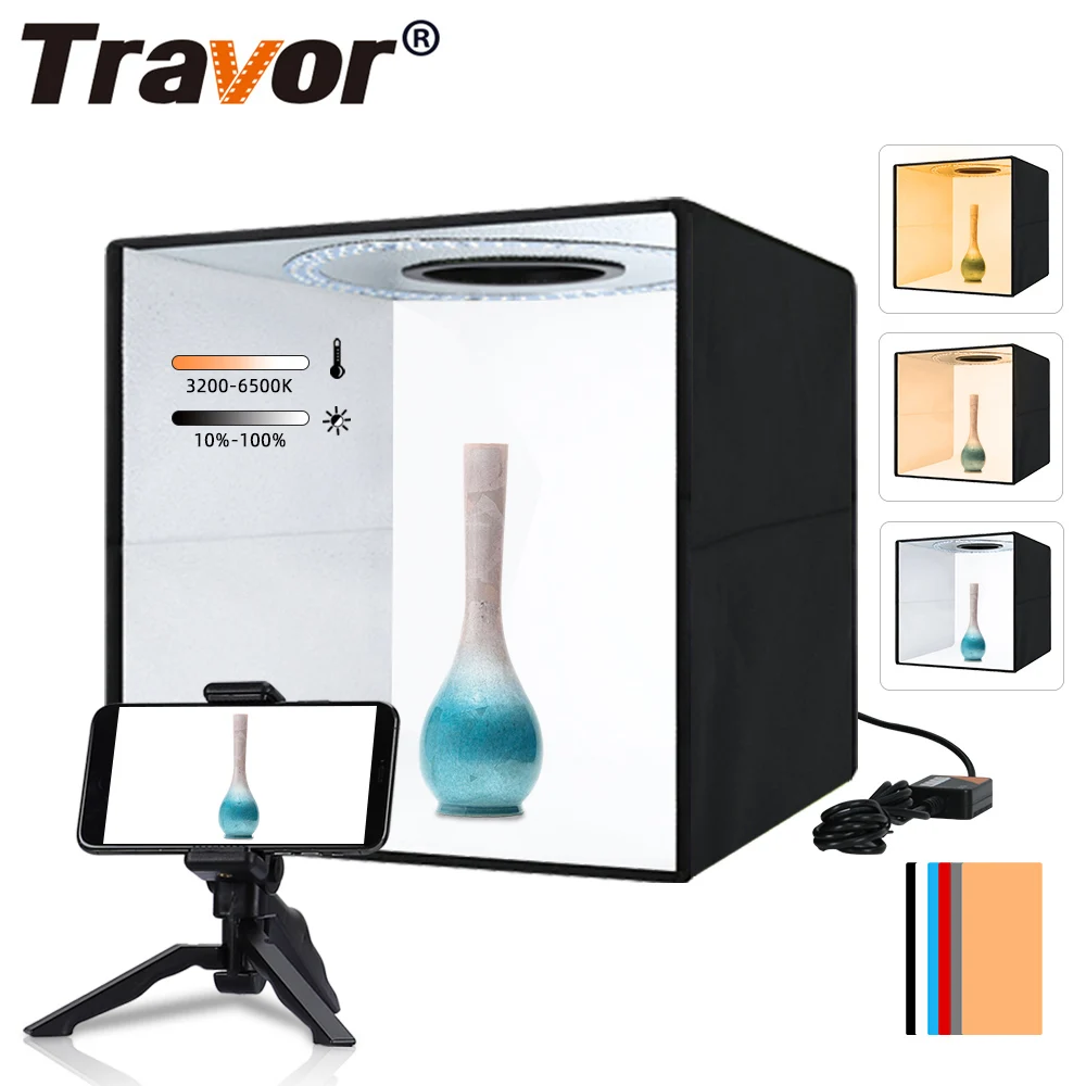 

TRAVOR Photo box Foldable Softbox LED Light Box 30*30 cm Dimmable Photography Studio Shooting Tent Box with 6 Colors Backdrop