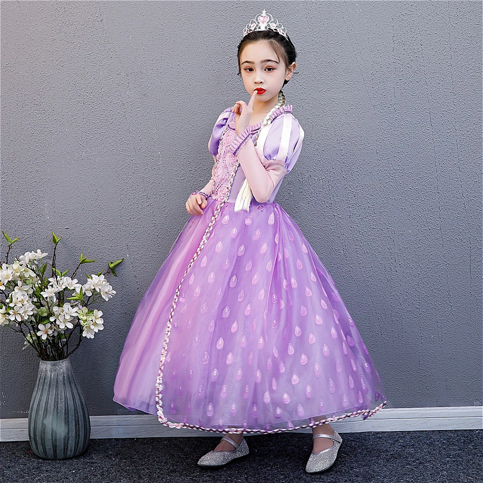 

MUABABY Girls Rapunzel Dress Children Deluxe Princess Costume Lace Patchwork Halloween Party Fancy Gown Fluffly Frocks