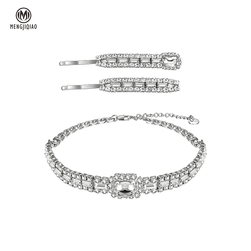 

MENGJIQIAO Korean Fashion Shiny Crystal Choker Necklace For Women Elegant Pearl Necklaces & Pendants Party Jewelry Gift