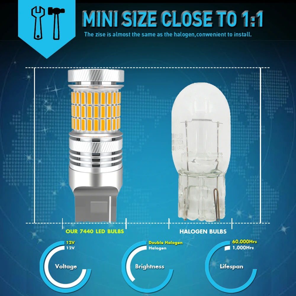 2 шт. Автомобильные светодиодные лампы T20 LED 7440 W21W S25 1156 BA15S P21W Canbus BAU15S PY21W 12 В |