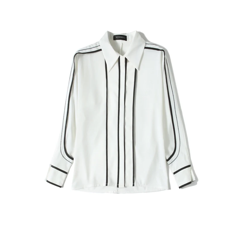 

COIGARSAM Full Sleeve Shirt Womens tops Patchwork Women shirts White 8819