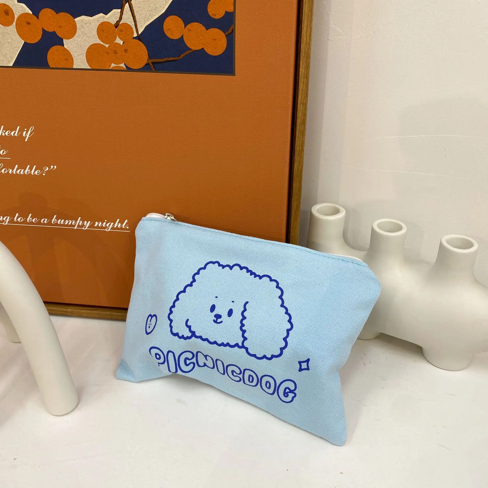 Мультфильм милый Вьющиеся собака Карандаш Чехол холст Портативный Kawaii Цвет