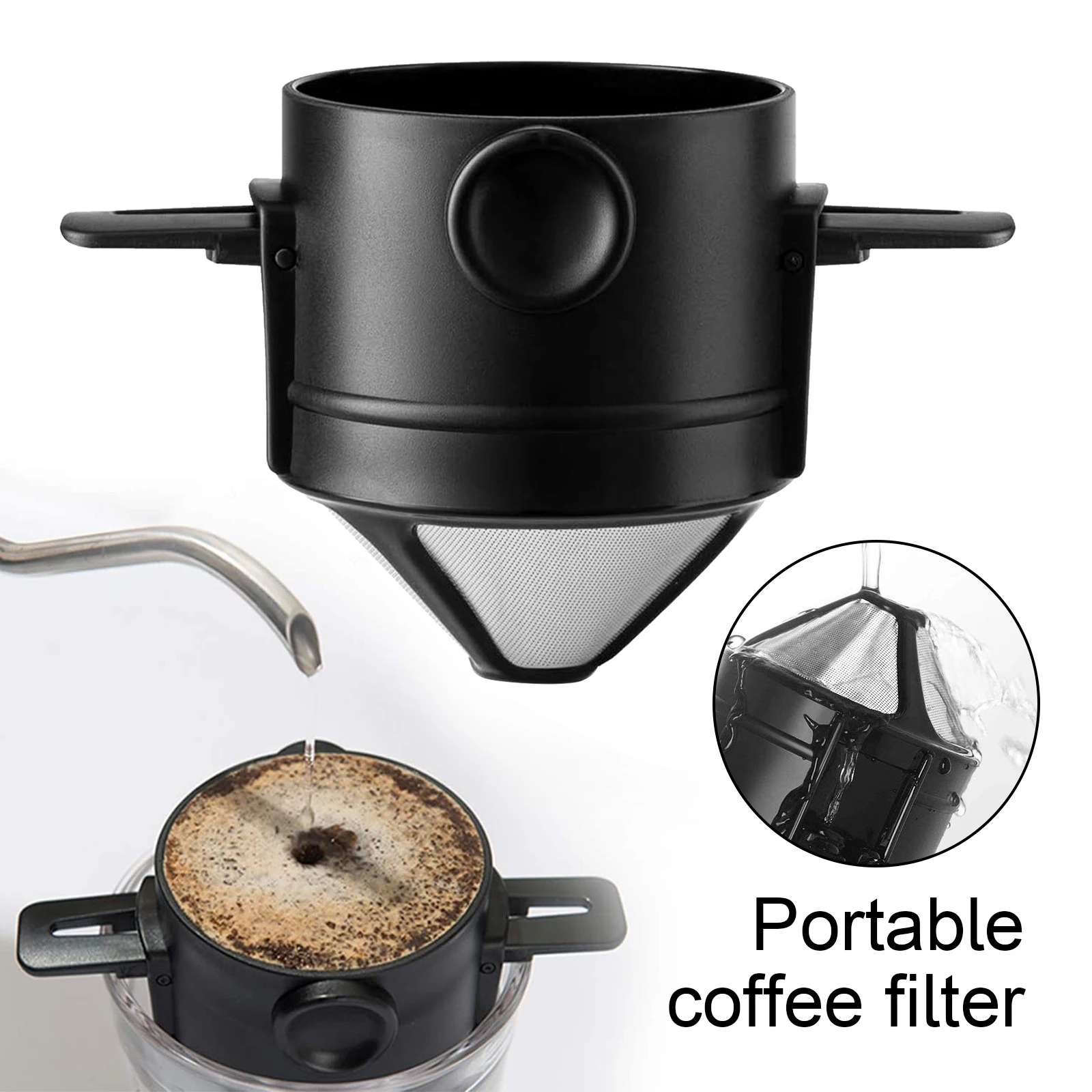 

Складной портативный фильтр для кофе, Кофеварка из нержавеющей стали, держатель для кофе и чая, многоразовый безбумажный капельница для коф...