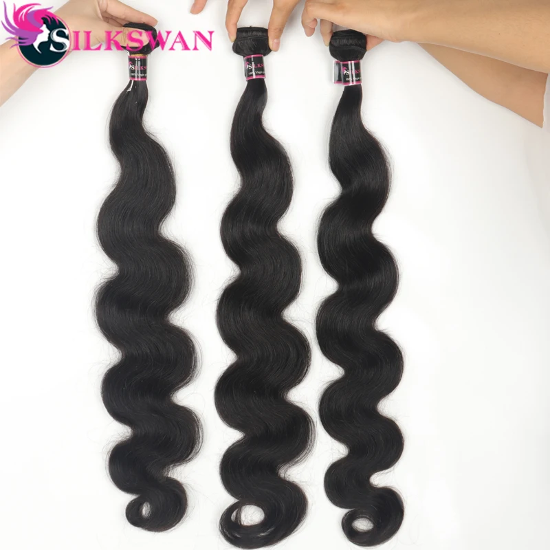 Silkswan волосы Средний коэффициент 8-32 дюймов 28 30 32 дюймов плетение пряди бразильские волосы объемная волна Remy человеческие волосы пучок натуральный цвет